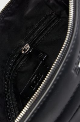 Faux-leather envelope bag with signature stripe, Black