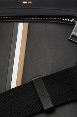 Faux-leather envelope bag with signature stripe, Black