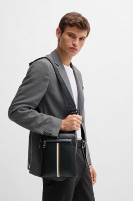 Faux-leather envelope bag with signature stripe, Black