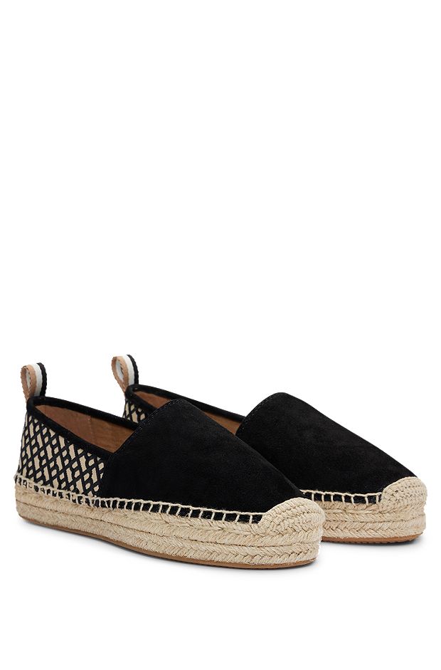 Suede slip-on espadrilles with embroidered monograms, Black
