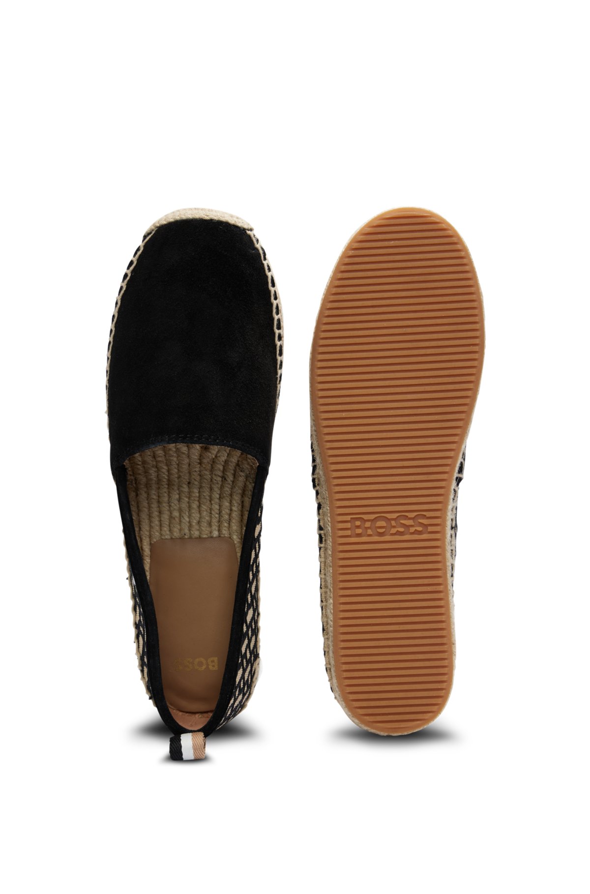 Suede slip-on espadrilles with embroidered monograms, Black