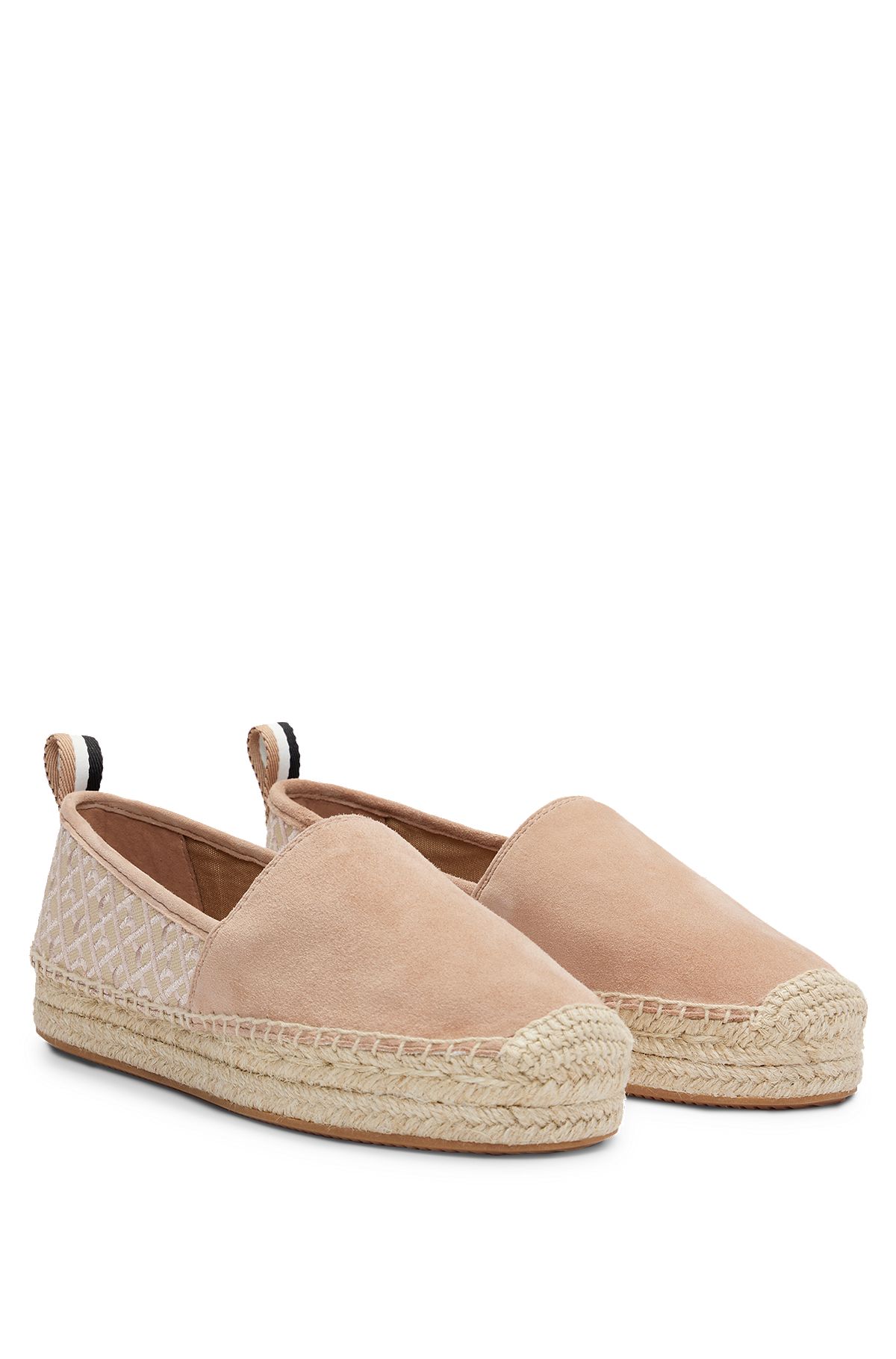 Suede slip-on espadrilles with embroidered monograms, Light Beige