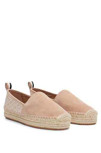 Suede slip-on espadrilles with embroidered monograms, Light Beige