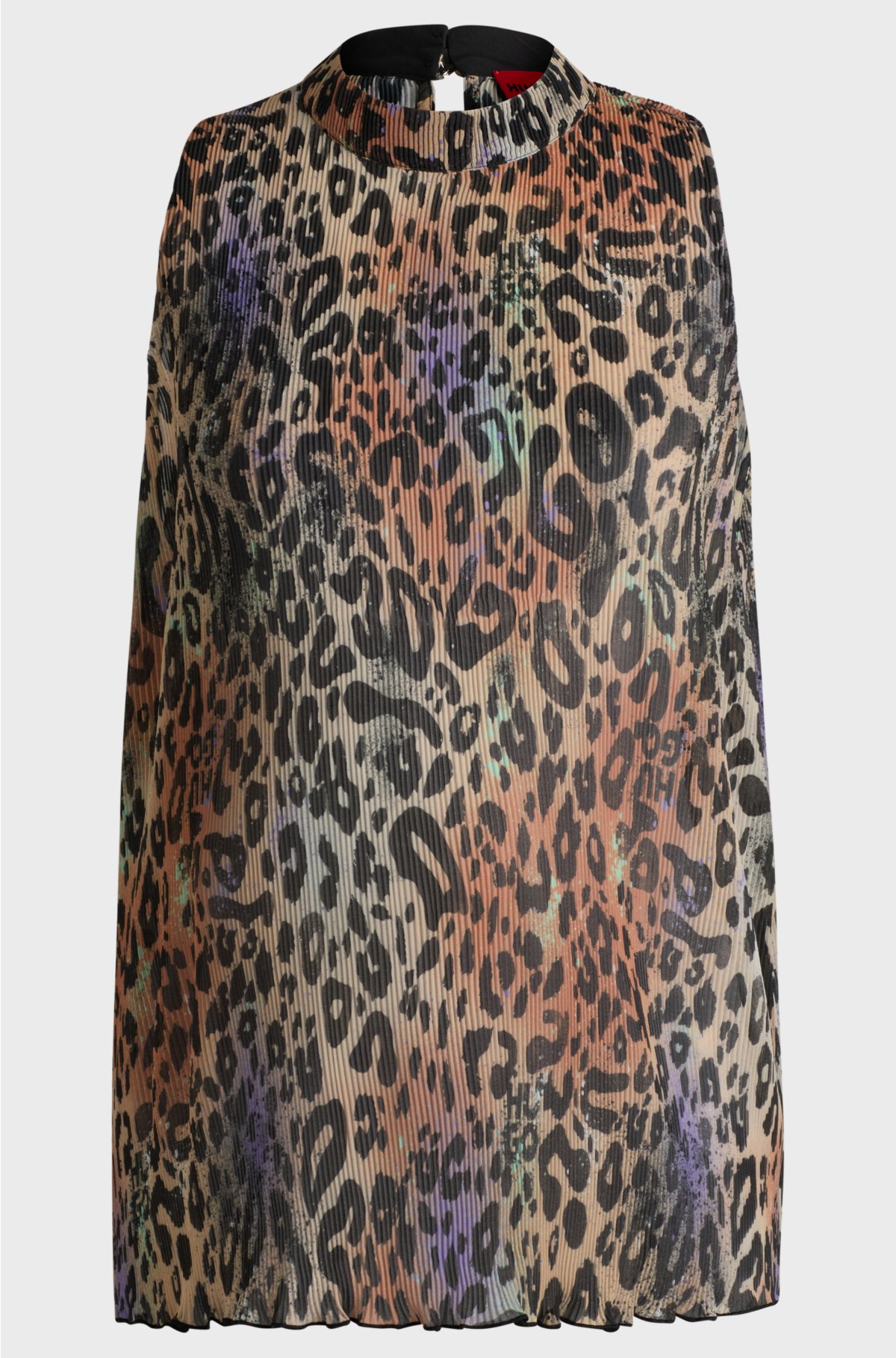 Animal-print top with stacked logo and stand collar, Patterned