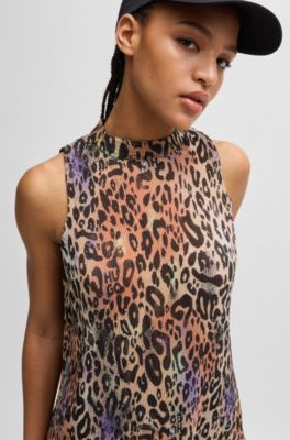 HUGO - Animal-print top with stacked logo and stand collar