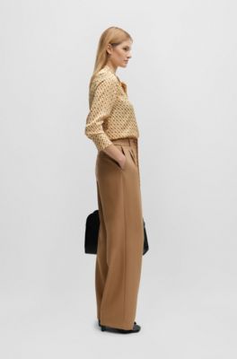 Relaxed-fit blouse in a monogram-print silk blend, Beige Patterned