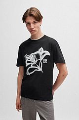 Cotton-jersey relaxed-fit T-shirt with floral artwork, Black