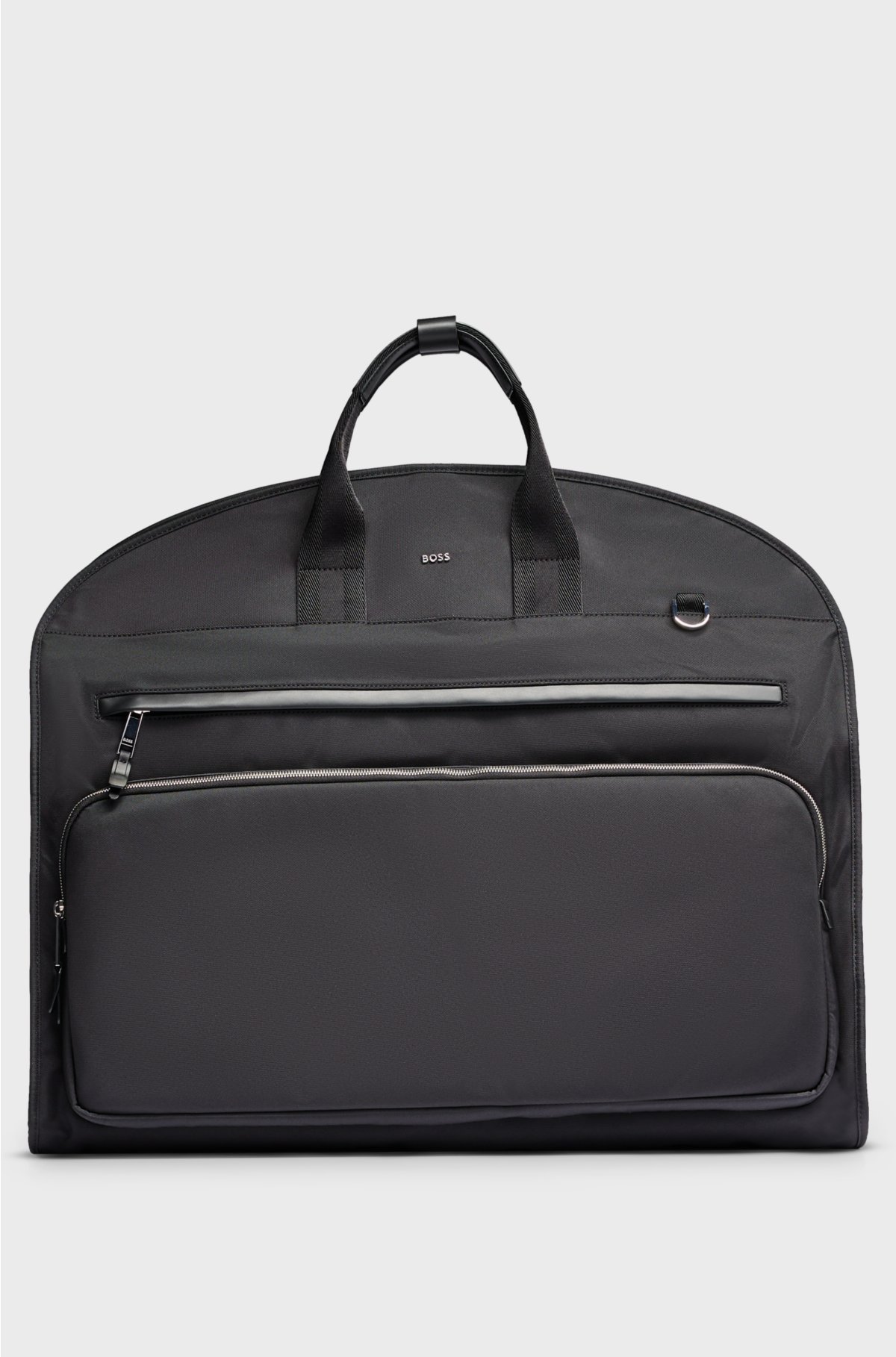 Garment bag in structured nylon with shoulder strap, Black