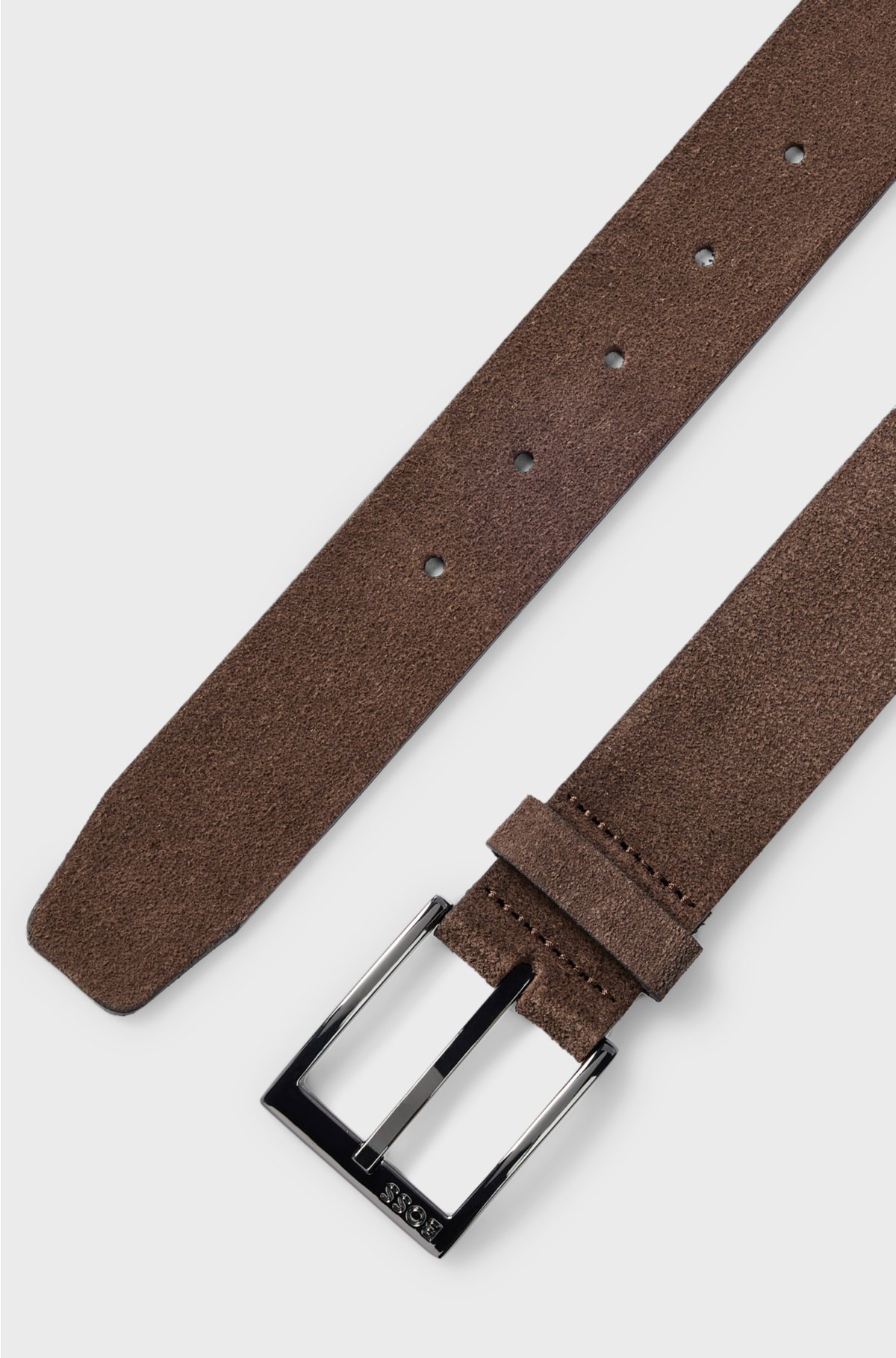 Italian-suede belt with engraved logo buckle, Brown