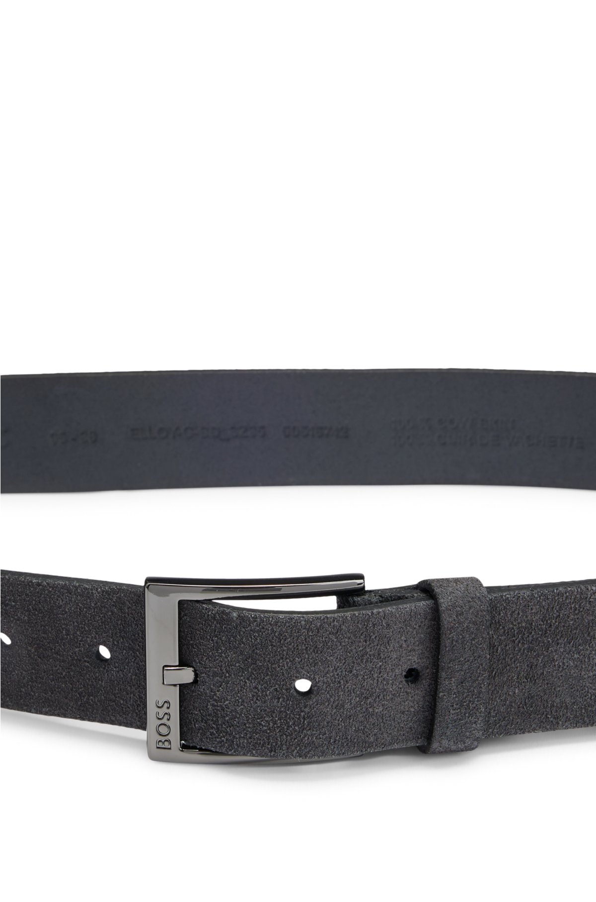 Italian-suede belt with engraved logo buckle, Dark Blue