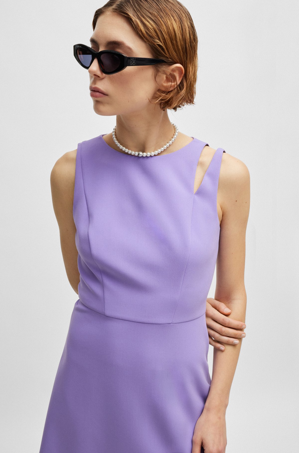 HUGO - Sleeveless mini dress with cut-out shoulder detail