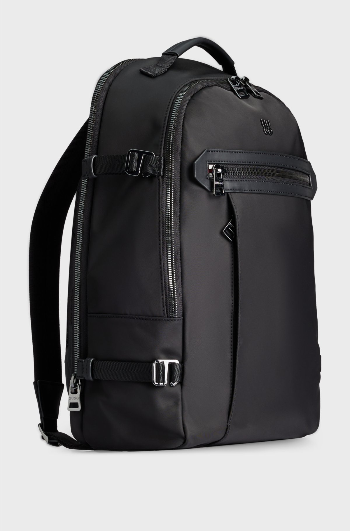 Multi-pocket backpack with stacked logo, Black