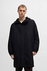 Relaxed-fit water-repellent coat with jelly logo label, Black