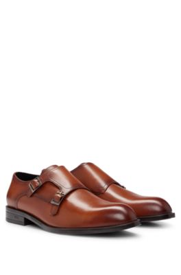 BOSS Double monk shoes in smooth leather with branded buckles