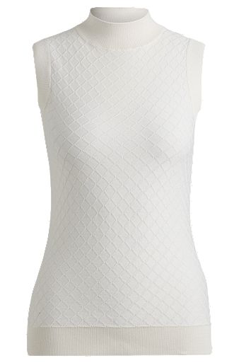 Sleeveless rollneck top in silk and cotton, White