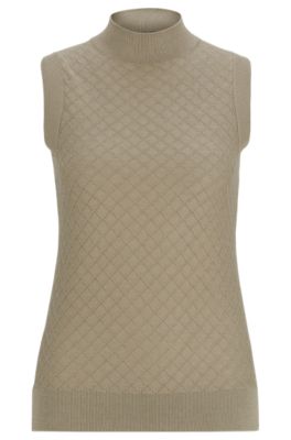 BOSS - Sleeveless rollneck top in silk and cotton