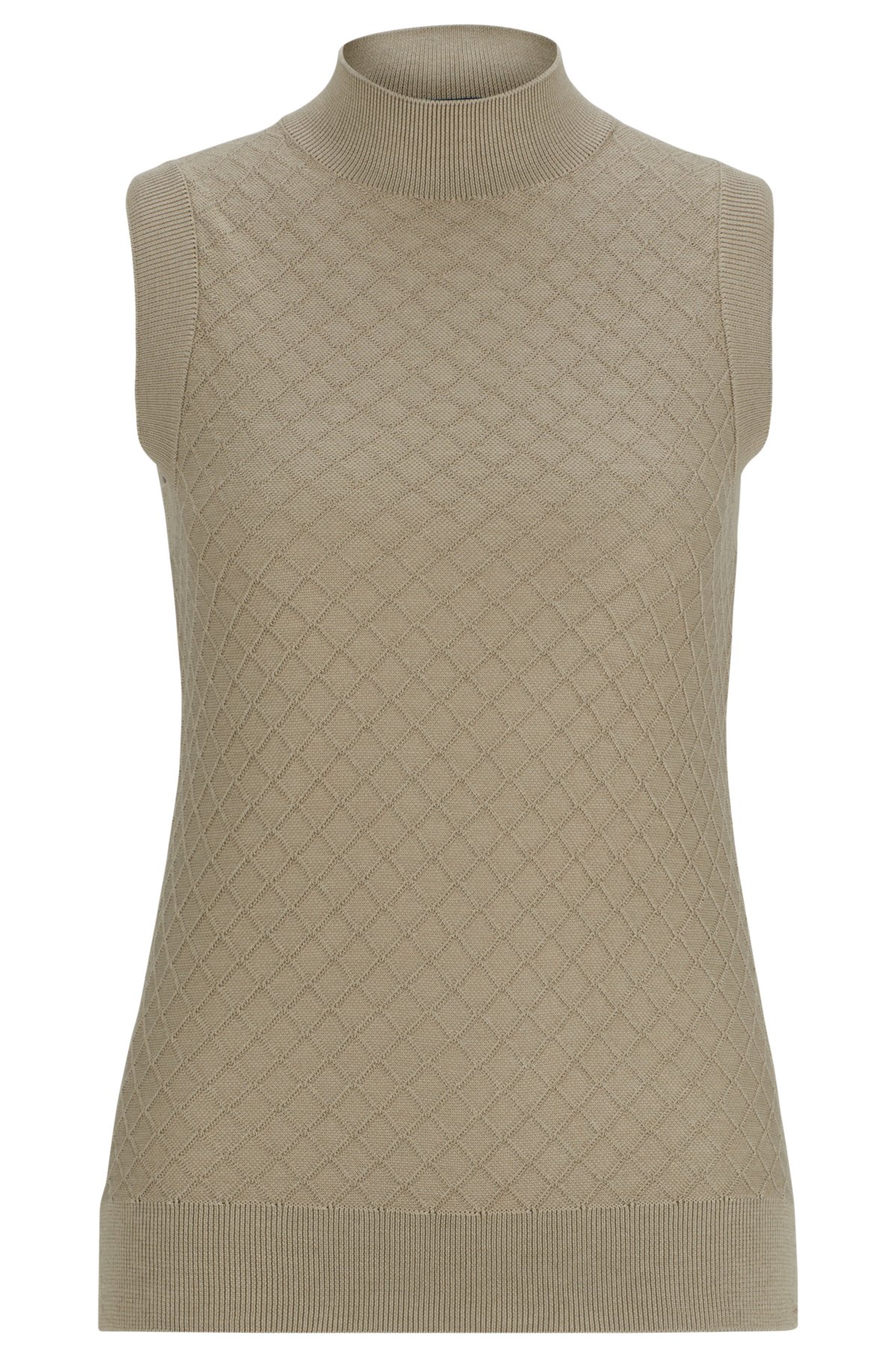 Sleeveless rollneck top in silk and cotton, Beige