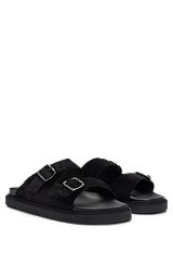 Twin-strap sandals with suede uppers and buckle closure, Black