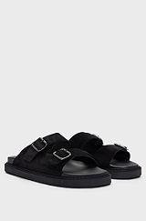 Twin-strap sandals with suede uppers and buckle closure, Black