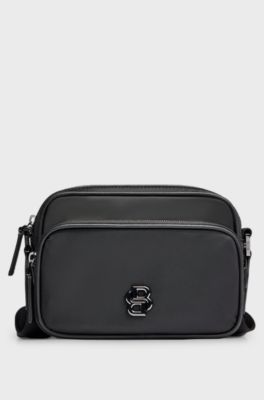 Twill crossbody bag with Double B monogram, Black