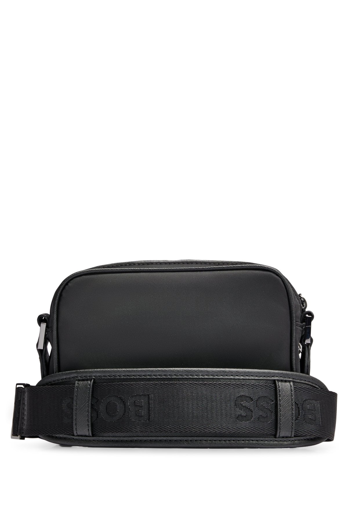Crossbody bag with double-monogram hardware trim, Black