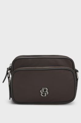 Twill crossbody bag with Double B monogram, Dark Brown