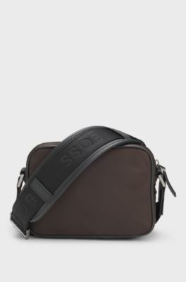 Twill crossbody bag with Double B monogram, Dark Brown