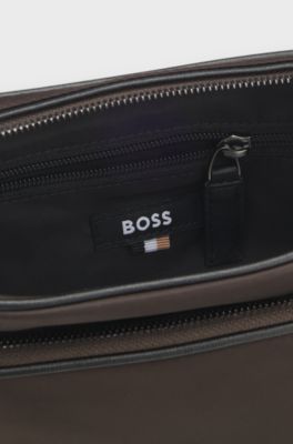 Twill crossbody bag with Double B monogram, Dark Brown