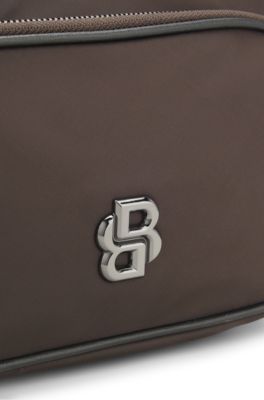 Twill crossbody bag with Double B monogram, Dark Brown