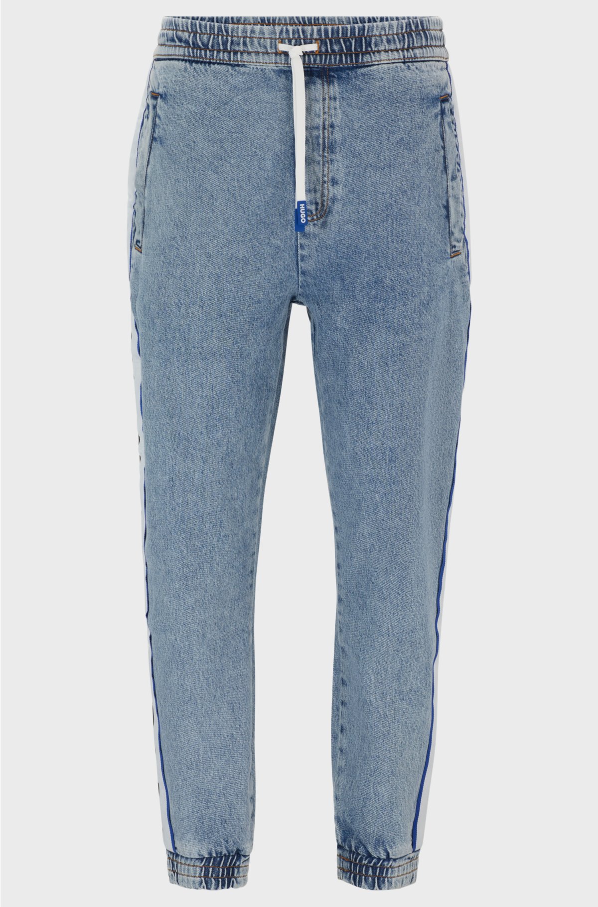 Tapered-fit cuffed jeans with logo-tape trims, Blue
