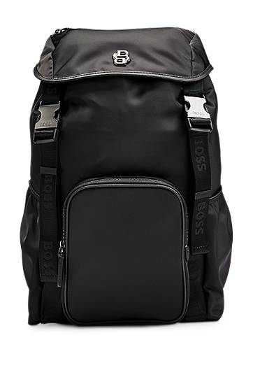 Matte-twill backpack with double monogram and full lining, Hugo boss