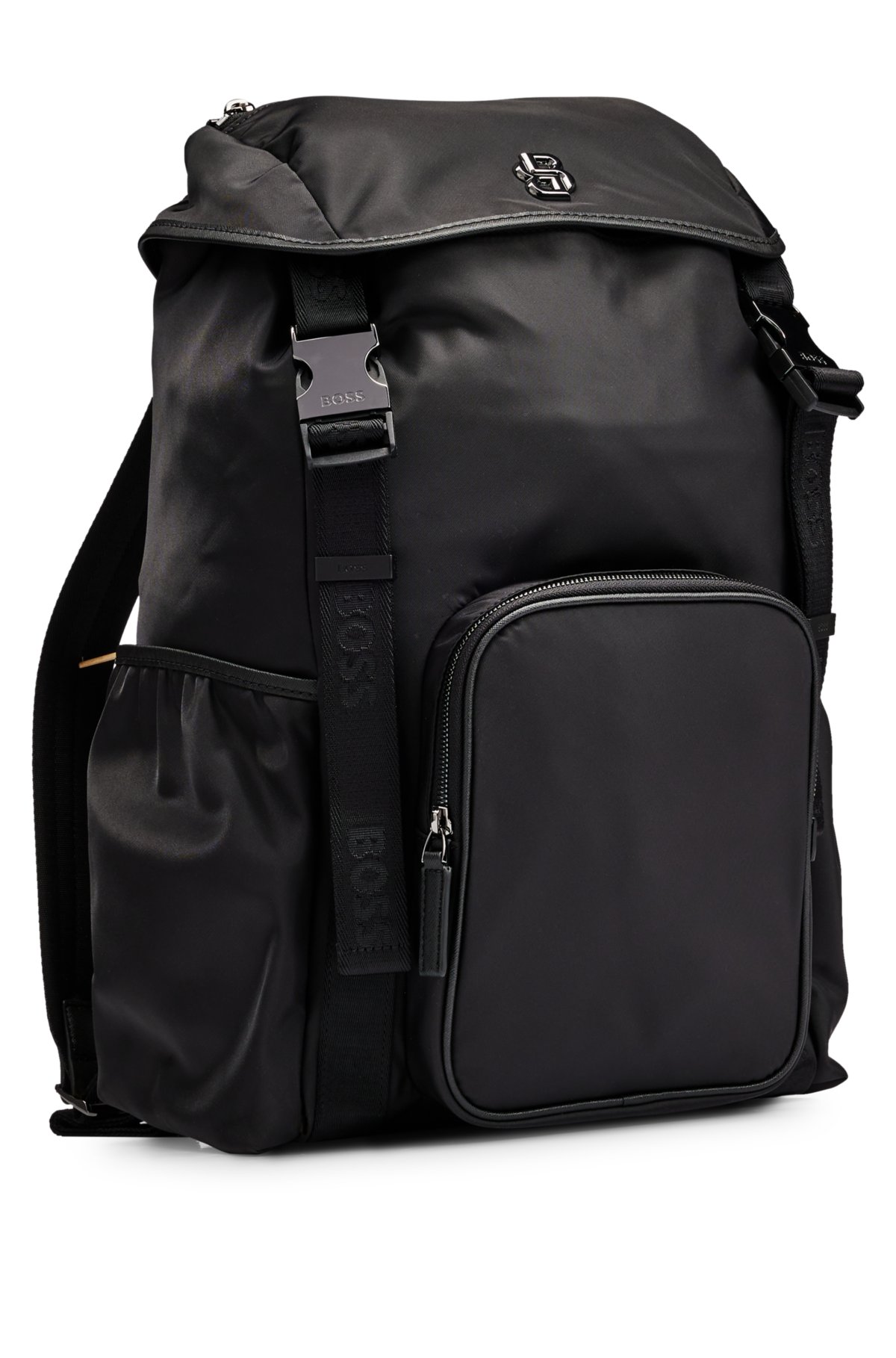 Matte-twill backpack with double monogram and full lining, Black