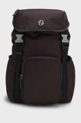 Mochila de sarga con monograma Double B, Marr&oacute;n oscuro