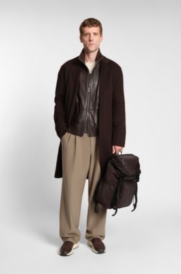 Zaino in twill con monogramma Double B, Marrone scuro