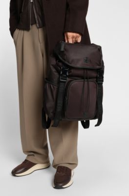 Mochila de sarga con monograma Double B, Marr&oacute;n oscuro