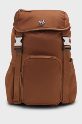 Twill backpack with Double B monogram, Brown