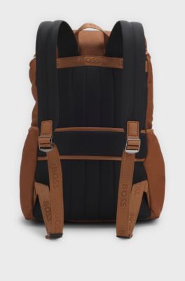 Twill backpack with Double B monogram, Brown