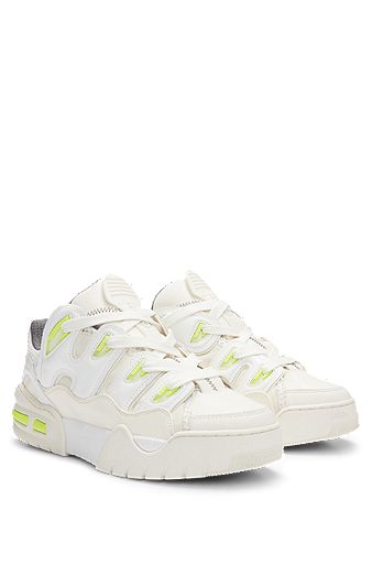 Faux-leather trainers with contrast details, White