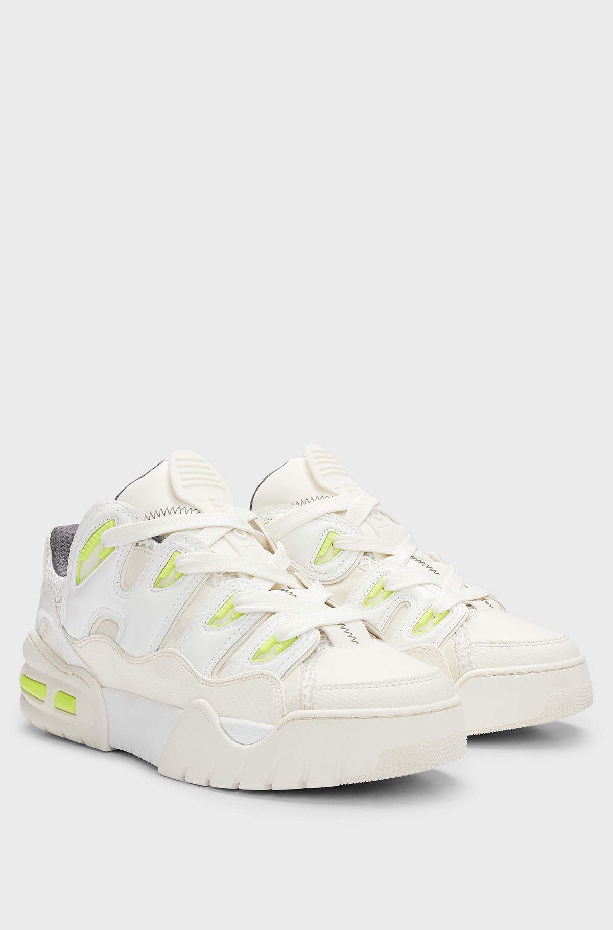 Faux-leather trainers with contrast details, White