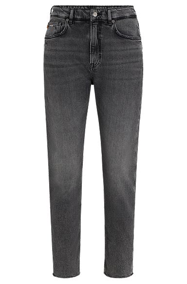 Casual-Fit Jeans aus grauem Stretch-Denim mit unversäuberten Säumen, Grau