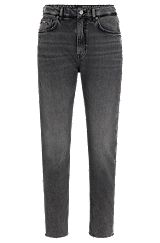 Casual-fit jeans in grey stretch denim with raw hems, Grey