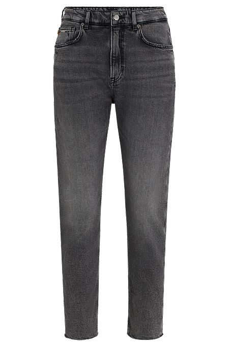 Casual-fit jeans in grey stretch denim with raw hems, Grey
