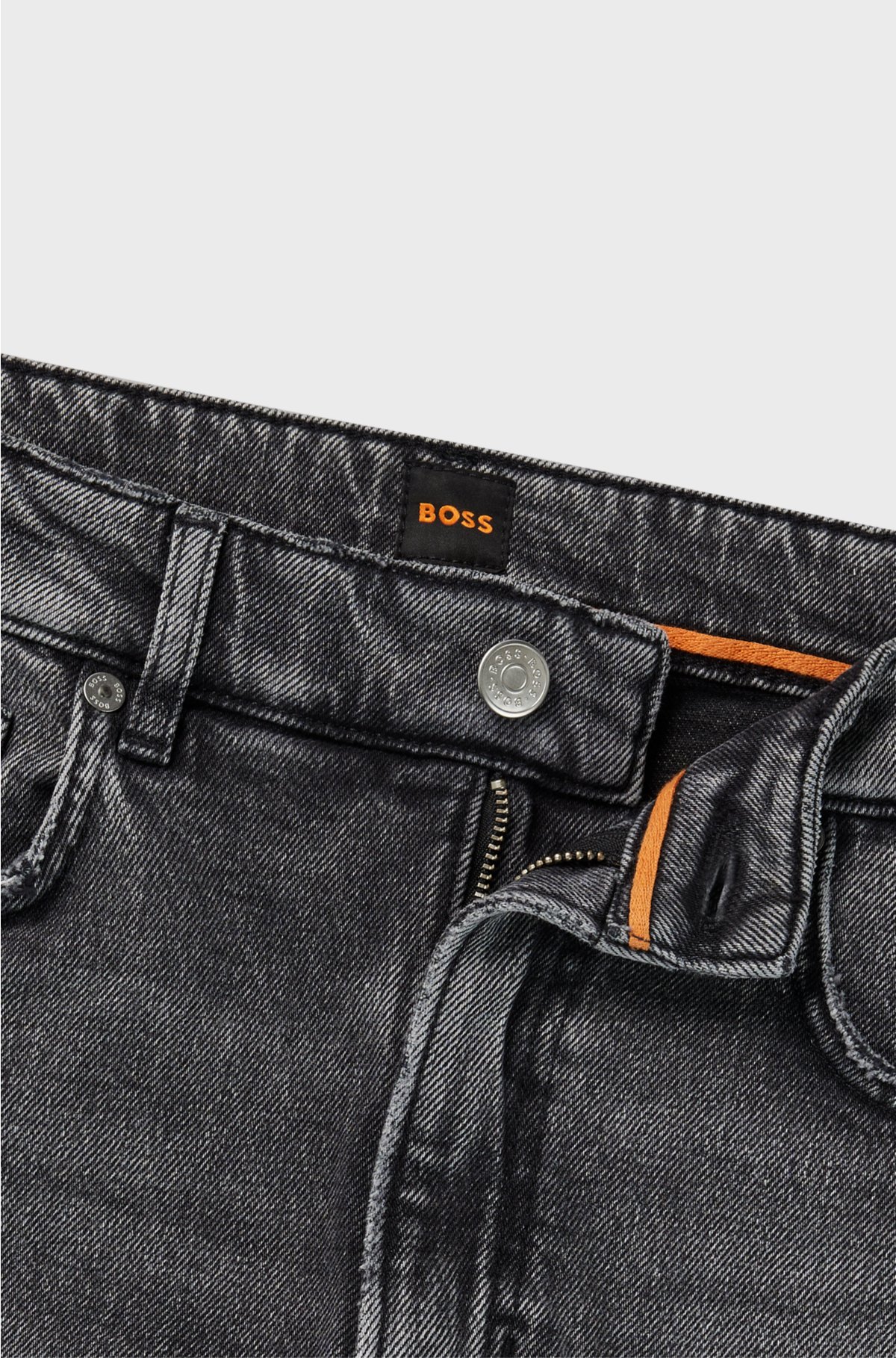 Casual-fit jeans in grey stretch denim with raw hems, Dark Grey