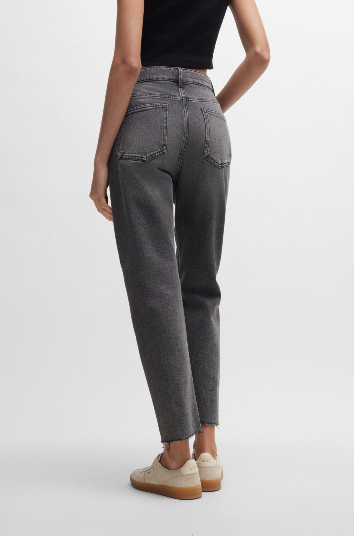 Casual-fit jeans in grey stretch denim with raw hems, Dark Grey