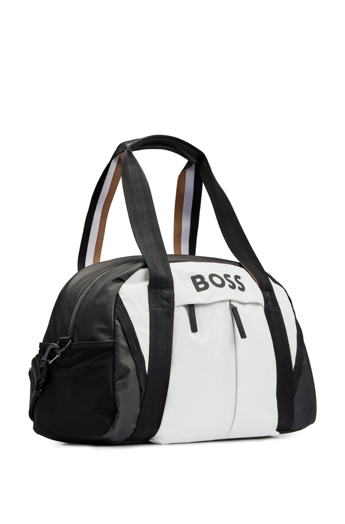 Faux-leather holdall with logo details, Natural