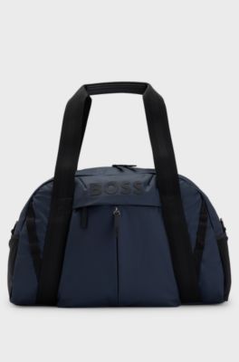 Faux-leather holdall with logo details, Dark Blue