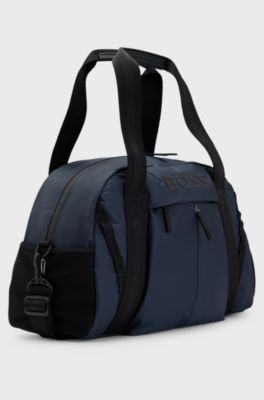 Faux-leather holdall with logo details, Dark Blue