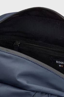 Faux-leather holdall with logo details, Dark Blue