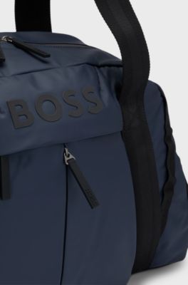 Faux-leather holdall with logo details, Dark Blue