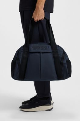 Faux-leather holdall with logo details, Dark Blue